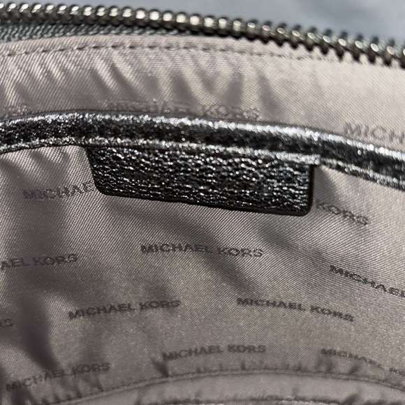 Michael Kors Mini Silver Metallic Pouchette Bag - Picture 6 of 11